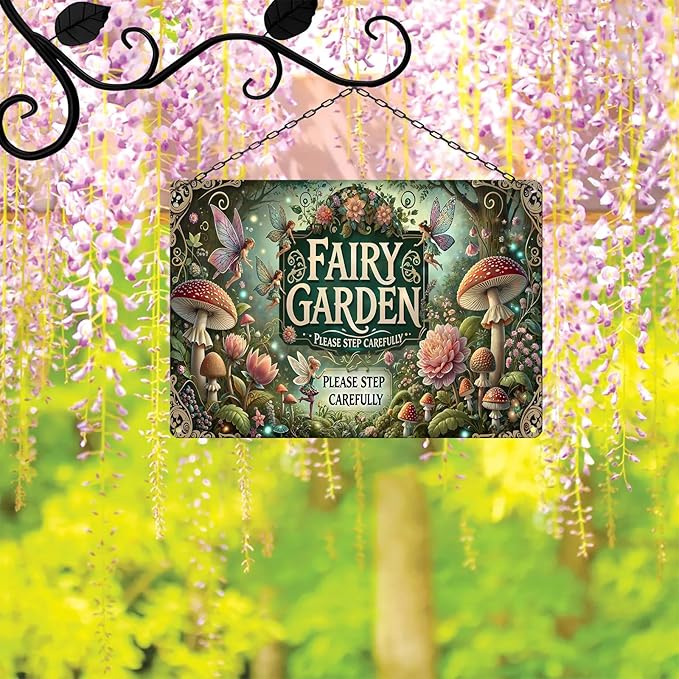 Gardening Gifts Vintage Garden Metal Sign "FAIRY GARDEN" Retro Gardening Tin Plate Wall Decor for Home Garden Yard Cottage Greenhouse Outdoor Decor (8x12 Inch)