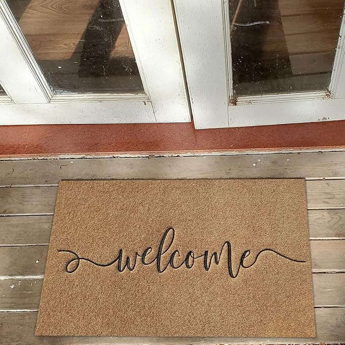AAZZKANG Outdoor Mats for Front Door Large 36"x24",Indoor Welcome Mat with Non Slip Rubber Backing,Easy to Clean Entrance Doormat for Home Office Patio Brown