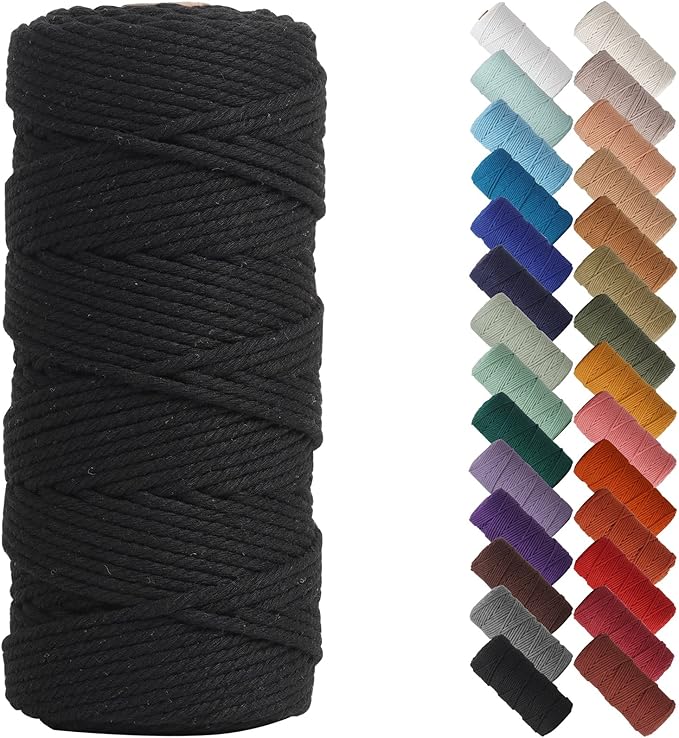 NOANTA Black Macrame Cord 3mm x 109yards, Colored Macrame Rope, Cotton Rope Macrame Yarn, Colorful Cotton Craft Cord for Wall Hanging, Plant Hangers, Crafts, Knitting