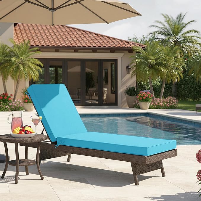 Chaise Lounge Cushions Outdoor - Waterproof and Fade Resistant Sun Lounger Replacement Cushions - Patio Lounger Pads with Removable Cover for Pool, Deck, Lawn, 80 x 26 x 3 Inch, Teal
