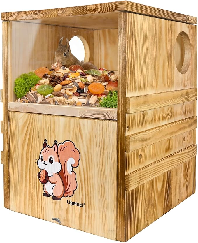 Large Outdoor 2-in-1 Squirrel House and Feeder with Secure Den Box and Nesting Box, Durable Squirrel Box for Backyard, Ideal Squirrel Houses for Outside and Chipmunk House