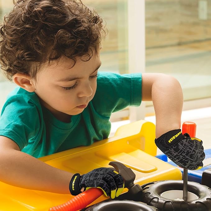 Kids Genuine Leather Work Gloves, Safety Gloves, Touch Screen, Reflective, Breathable Design, for Children Age 2-12