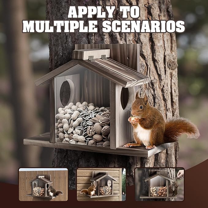 Gnodary Squirrel Feeders for Outside, Durable Squirrel House for Outdoor - Chipmunk Feeder, Squirrel Food for Backyard Squirrels Hold Corn, Corn Cob, Peanuts (Walnut Brown)