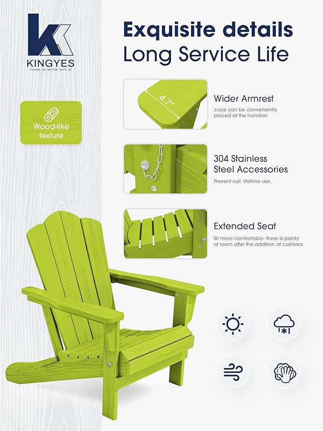 KINGYES Folding Adirondack Chair Set of 8, HDPE All-Weather Folding Adirondack Chair, Apple
