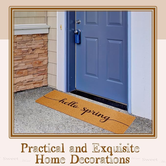 Long Doormat 48''x16'' Front Door Mat for Entrance Inside Outdoor Large Decorative Door Rug Welcome Mat for Outside Home Entry(Hello Spring,Yellow)