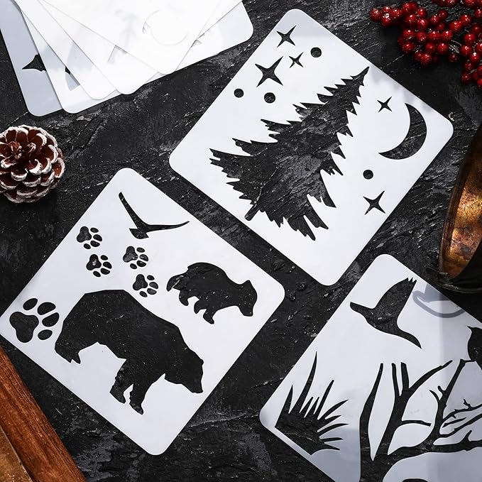 20 Pieces Forest Animal Stencils for Painting on Wood Reusable Wildlife Stencils Deer Bear Wolf Moose Drawing Templates for Winter Christmas Party Crafts Decor