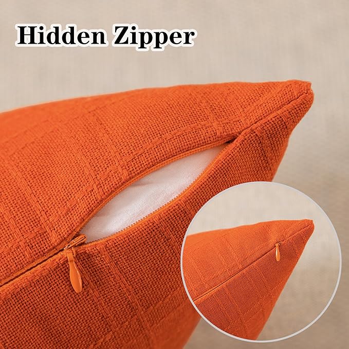 Kevin Textile Fall Outdoor Waterproof Throw Pillow Covers Decorative Farmhouse Water Resistant Checkered Cushion Covers for Tent Patio Garden Couch Sofa Pack of 2 (18x18 Inch Orange)