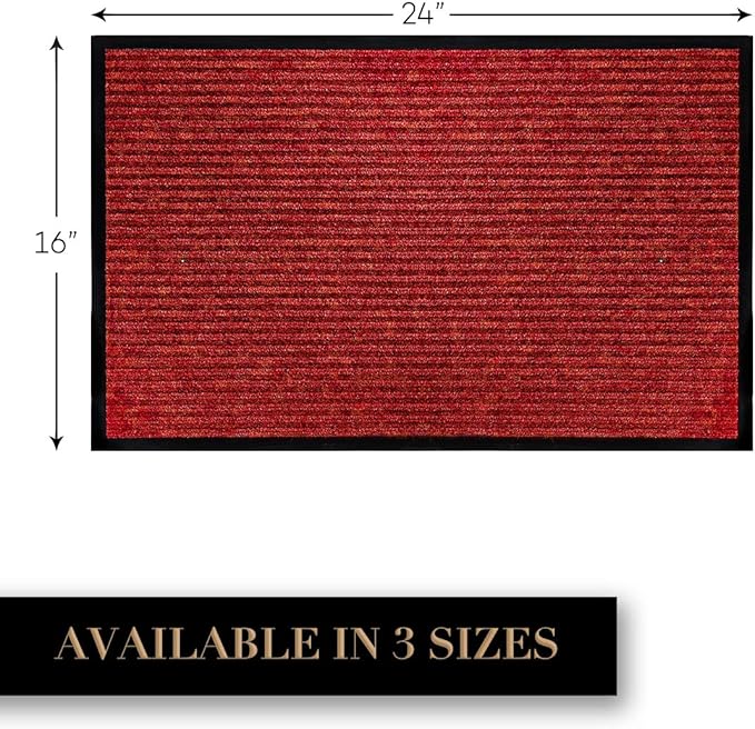 LuxUrux Striped Red Christmas Door Mat - Heavy Duty, Indoor/Outdoor, Easy Clean, Waterproof, Low-Profile (24'' x 16'') - Festive, Durable Solution for High Traffic Areas