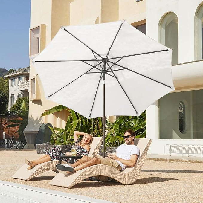 JEAREY 10FT Patio Umbrellas Outdoor Table Umbrella with Push Button Tilt and Crank, Market Umbrella 8 Sturdy Ribs UV Protection Waterproof for Pool, Garden (White)