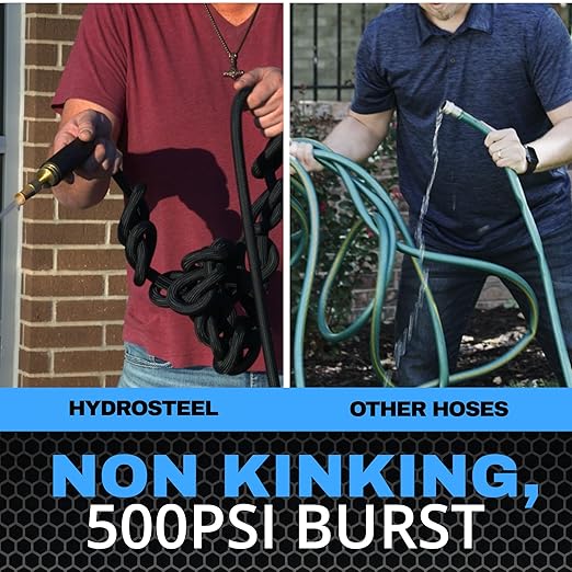Hydrosteel 50 Ft Garden Hose, 304 Stainless Steel Metal Water Hose 50Ft, Ultra Durable Flexible Lightweight Crush Resistant Fittings Kink & Tangle Free 5/8” Inner Diameter, 500 PSI AS SEEN ON TV