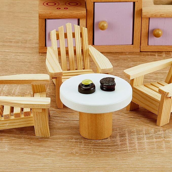 Sumind 4 Pieces Wood Adirondack Style Miniature Chair Doll House Wooden Dollhouse Model Chairs for Dollhouse Accessories Furniture Christmas Decoration