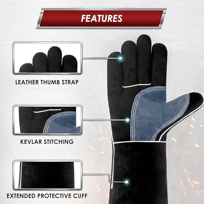bestarc Leather Forge MIG Welding Gloves, 932℉ Heat Resistant Welding Gloves with Kevlar Stitching for MIG, TIG, Stick, Forge