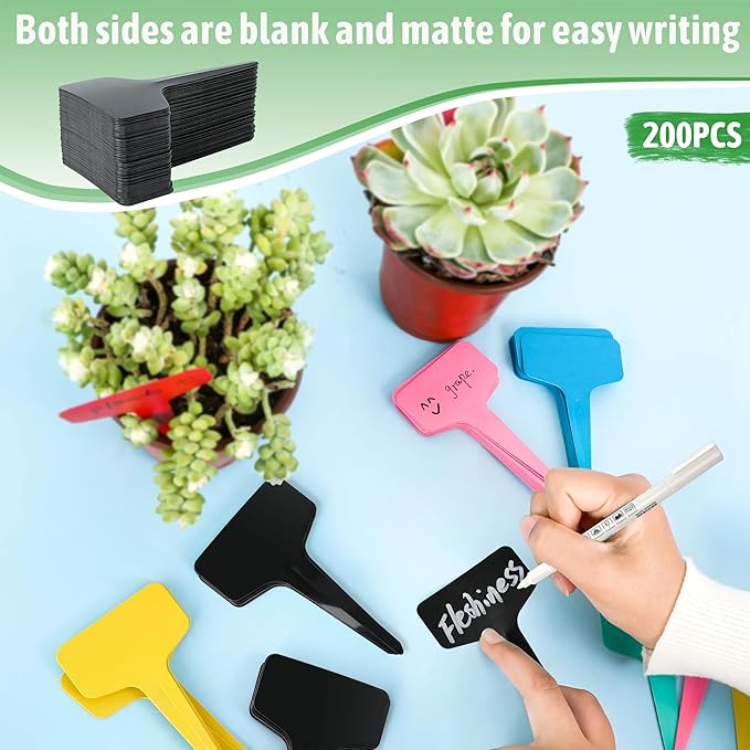 Plant Labels Tags 200Pcs T-Type Plant Markers Plastic Plant Label Tags Garden Labels Tags Plant Labels for Outdoor Garden Waterproof Plant Label Identification Stakes with Permanent Marking Pen（Black）