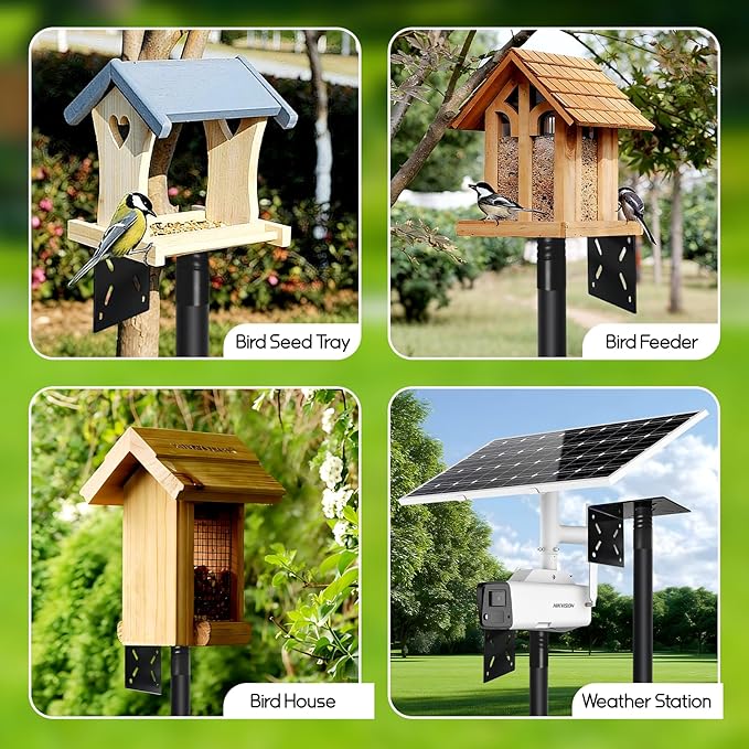 Bird Feeder Pole - 92 Inch/8ft Heavy Duty Bird Feeding Stand with Mount Kit, Adjustable Birdhouse Pole for WildBird Outdoor Garden, Slip-Fit Connection, Black, Stable 5-Prong Base