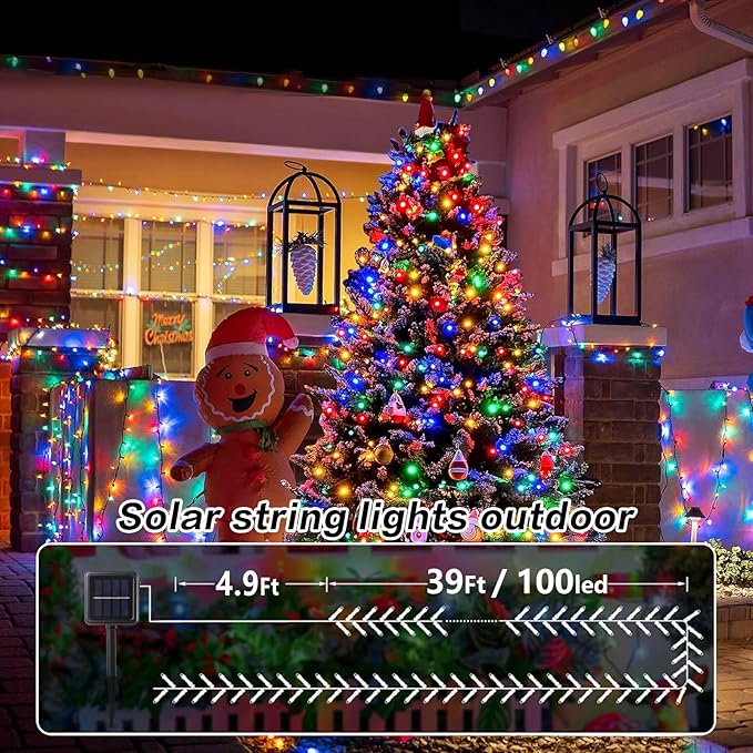 4-Pack Solar String Lights, 400 LED Extra-Long 156Ft Solar Christmas Lights Outdoor Waterproof, 8 Modes Multicolor Led Christmas Lights for Garden, Patio, Wedding, Christmas Decorations