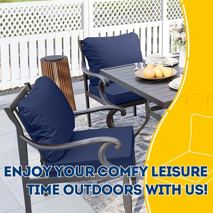 AAAAAcessories Outdoor Seat Cushions for Chairs, Fade-Resistant, Waterproof Patio Furniture Replacement Cushions, 21" x 21" x 3" + 21" x 17", Set of 4, Navy Blue