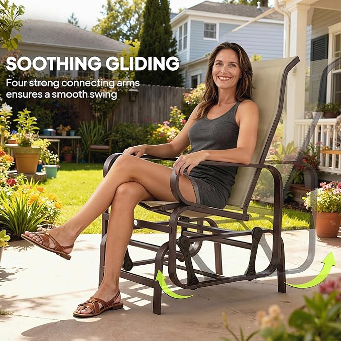 Outsunny Outdoor Glider Chair Set of 2, Gliders for Outside Patio with Smooth Gliding Mechanism and Lightweight Construction for Backyard, Khaki