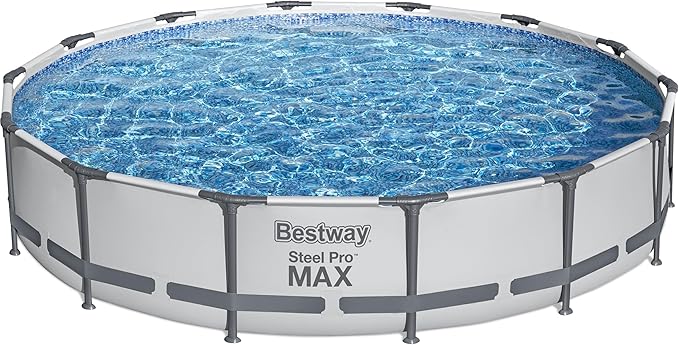 Bestway Steel Pro MAX 14' x 33" Round Above Ground Swimming Pool Set, 530 GPH Filter Pump, Tritech Puncture Resistant Liner, ClickConnect Steel Frame, Gray