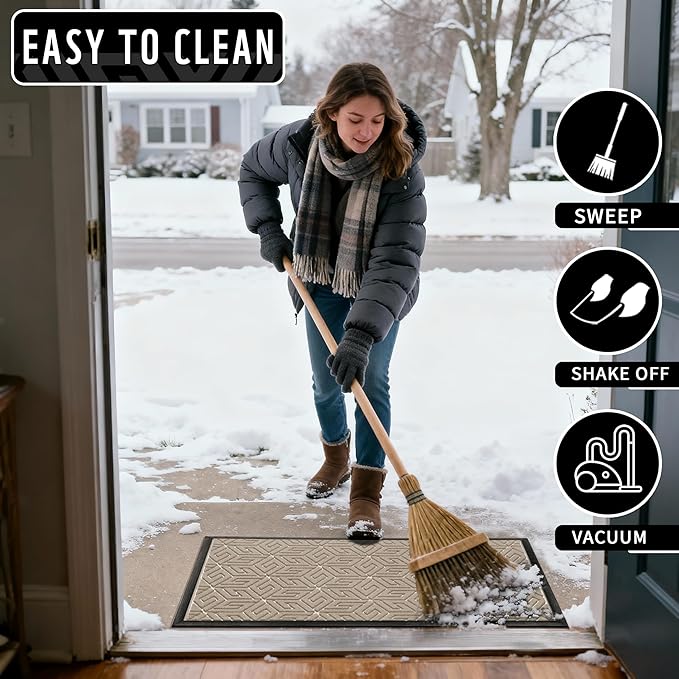 Yimobra Doormat Outdoor Entrance 29.5x17, All-Weather Waterproof Outdoor Mats for Front Door, Non Slip Welcome Door Mat for Patio Proch Outside Entryway Indoor, Light Beige
