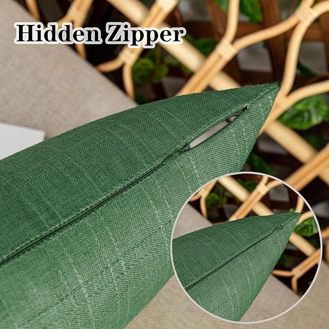 Kevin Textile Pack of 2 Outdoor Waterproof Pillow Covers Checkered Decorative Cushions Sham Throw Pillowcases Shell for Patio Tent Garden Couch Bed Sofa 24x24 Inch Dark Green