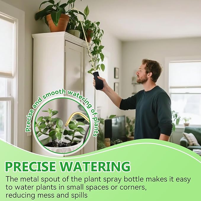 Dreyoo Squeeze Bottle for Hanging Plants, 19" Long Spout Plant Watering Bottle, Easy Squeeze Indoor/Outdoor Watering Can Alternative, Precise Sprinkling for Hanging Baskets, Houseplants, 8oz (Black)