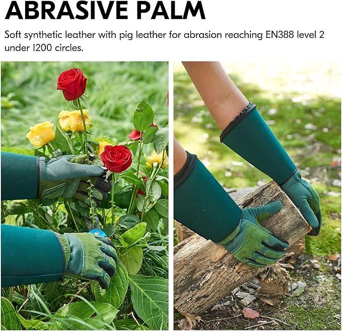 Vgo... 1 Pair Gardening Gloves Unses,Safety Work Gloves,Long Sleeves Gauntlet,Puncture-proof,Thorn Proof,Touchscreen(Size M,Green,SL7477)