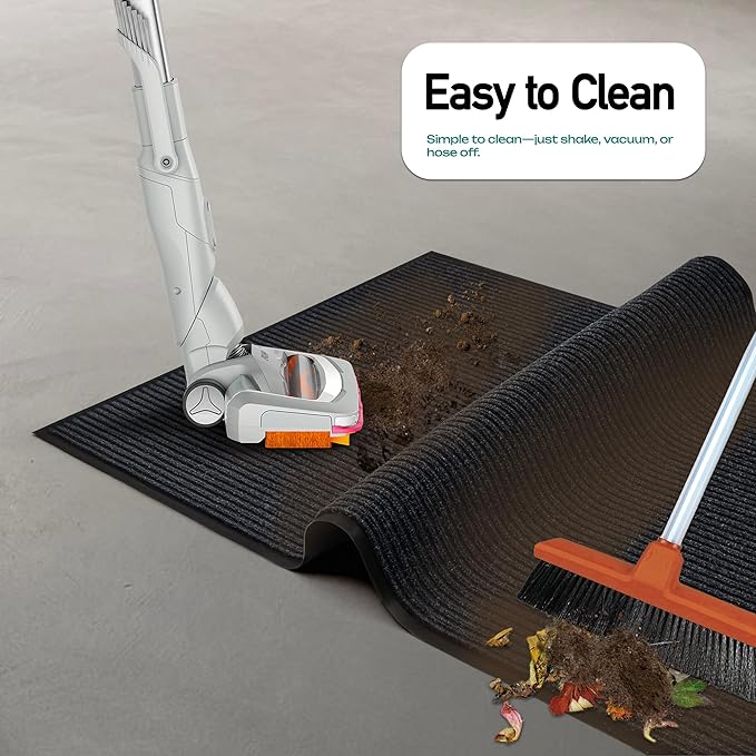 LuxUrux® Durable Rubber Door Mat - Heavy Duty, Indoor/Outdoor, Easy Clean, Waterproof, Patio, Garage - Commercial Floor Mat for Entry (Charcoal, 4' x 6' (Runner))