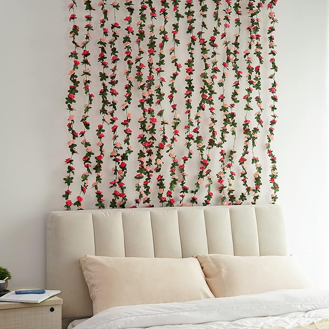 BLEUM CADE 5 Pcs 41Ft Flower Garland Artificial Rose Vines with 5 Pcs 34.5Ft Fake Ivy Vines, Hanging Fake Flower Vines for Wedding Party Valentines Day Christmas Wall Room Decor Aesthetic