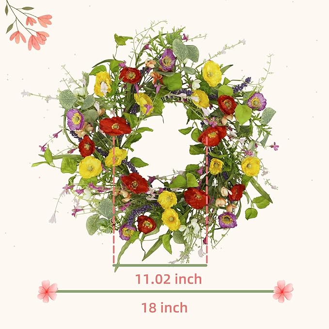 YNYLCHMX 18" Spring Summer Wreaths for Front Door, Artificial Floral Wreath with Green Eucalyptus Leaves, Green Foliage Wreath for Wall Window Farmhouse Party Holiday Home Decor