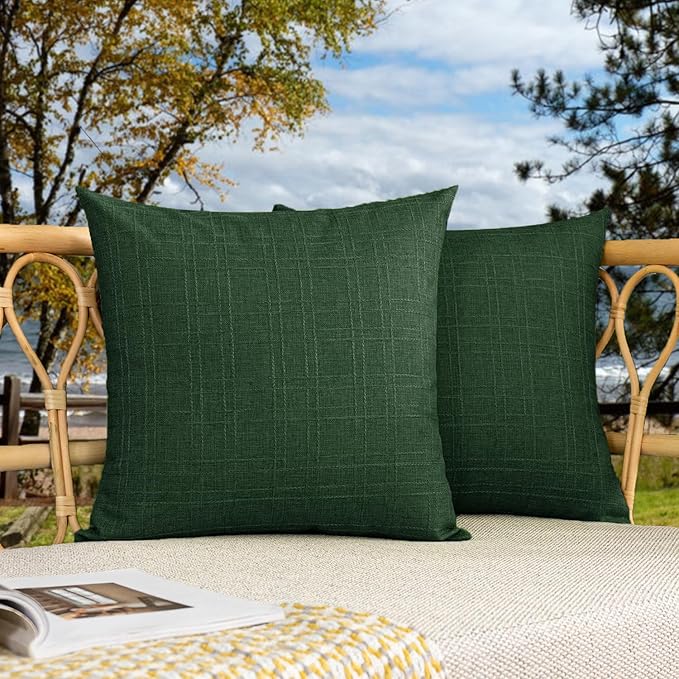 Kevin Textile Pack of 2 Outdoor Waterproof Pillow Covers Checkered Decorative Cushions Sham Throw Pillowcases Shell for Patio Tent Garden Couch Bed Sofa 20x20 Inch Army Green