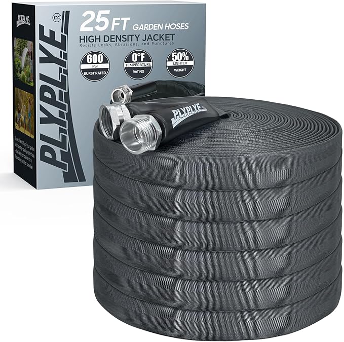 25ft Non-Expanding Garden Hose – Ultra-Light, Kink-Free, High-Pressure, Abrasion-Resistant, Durable, All-Weather, Eco-Friendly, Black&Gray