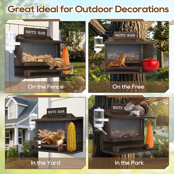 Squirrel Feeders for Outside, Extra Large 11.8" Nut Bar Squirrel Feeder, Carbonized Squirrel Feeder Chipmunk House, Funny Squrrill Nuts Bar, Durable Wooden Squirrel Corn Cob Feeder