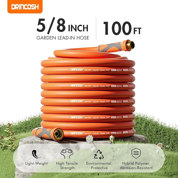 Water Hose 100ft x 5/8", Heavy Duty Garden Hose,Flexible garden hose 100ft, Lightweight water Hose with Swivel Handle,3/4" Male to Female Fittings, Burst 600 PSI