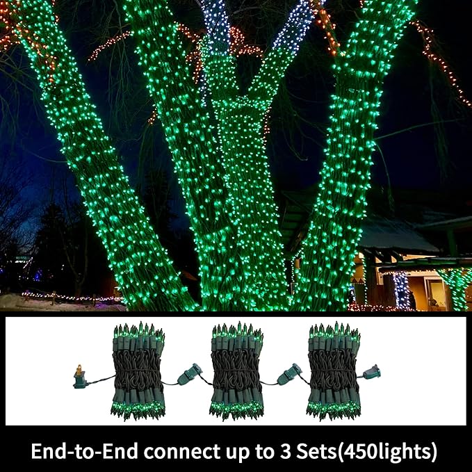LAMPHOME St. Patrick's Day Mini String Lights,Green Christmas Lights 150Lights 31.9ft UL Certified Mini String Lights Set for Outdoor Christmas Tree Garden Party Patio Garland Decor
