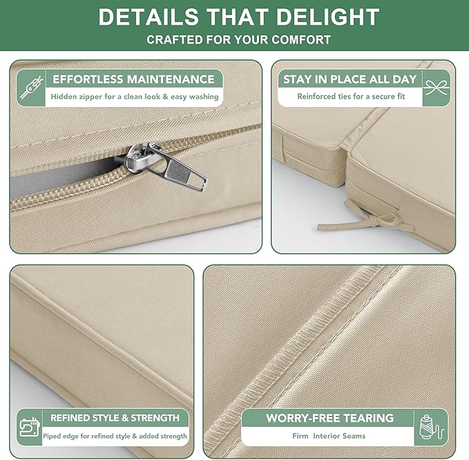 Chaise Lounge Cushions Outdoor - Waterproof and Fade Resistant Sun Lounger Replacement Cushions - Patio Lounger Pads with Removable Cover for Pool, Deck, Lawn, 80 x 26 x 3 Inch, Cream