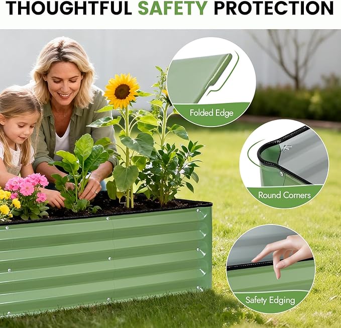 INNO STAGE Galvanized Raised Garden Bed Kits, 4x2x1ft Metal Raised Garden Beds Outdoor, Steel Raised Planter Bed with Gloves for Vegetables & Flowers Patio Ground Planter Box (Olive Green, 1PC)