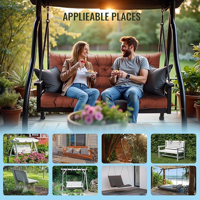 NACATIN 3 Seat Cushion for Outdoor Swing - 60x40 inches, 4" Thick Porch Swing Cushions with Ties and Storage Bag, Waterproof Bench Cushions for Patio, Outdoor, Backyard and Garden (Dark Brown)