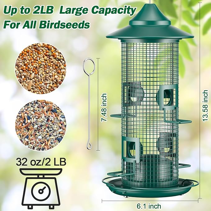 Metal Mesh Tube Bird Feeder for Outdoors Hanging - Squirrel Chew Proof Bird Feeders for Outside, Rust-Proof, 2LB Large Capacity, Easy to Refill, for Finch Cardinal, Gifts for Bird Lovers