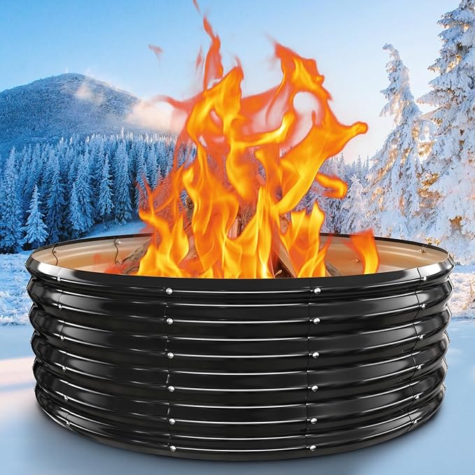 48 Inch Large Outdoor Fire Pit Ring,17" Taller, Heavy Duty High Heat Resistant Wood Burning Firepit for Outside,Galvanized Steel Outdoor Fireplace & Fire Pits Bowl for Backyard Bonfire, Patio,Camping