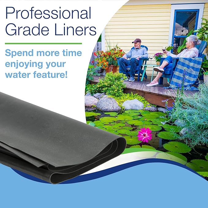 Aquascape PRO Grade 45 MIL EPDM Fish-Safe Pond Liner, 15 x 12-feet, 180 sq ft, Black