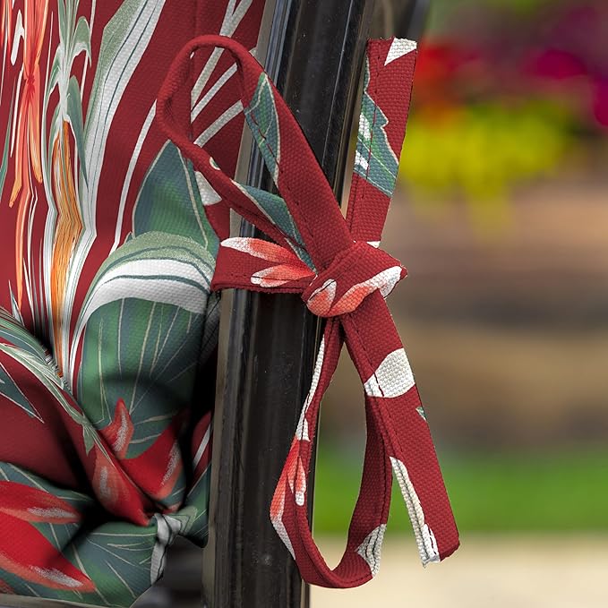 Arden earthFIBER Outdoor Dining Chair Cushion, 20 x 20, Rain-Proof, Fade Resistant, Luau Red Tropical Floral
