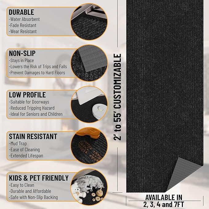 Ottomanson Front Door Mat – Non Slip Scraper Mud Mat for High Traffic Entryways, RV & Patio – Dirt Trapping and Durable for Indoor & Outdoor Use – 2'7" x 4' – Black