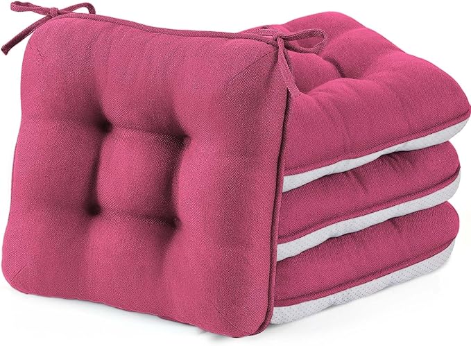 BETU Chair Cushions for Dining Chairs Set of 4,3.5" Thick Kitchen Table Chair Pads with Ties,Non Slip Backing and Covers, Seat Cushion for Dining Room,Bar,Patio Chairs,16"X16"X3.5",Hot Pink