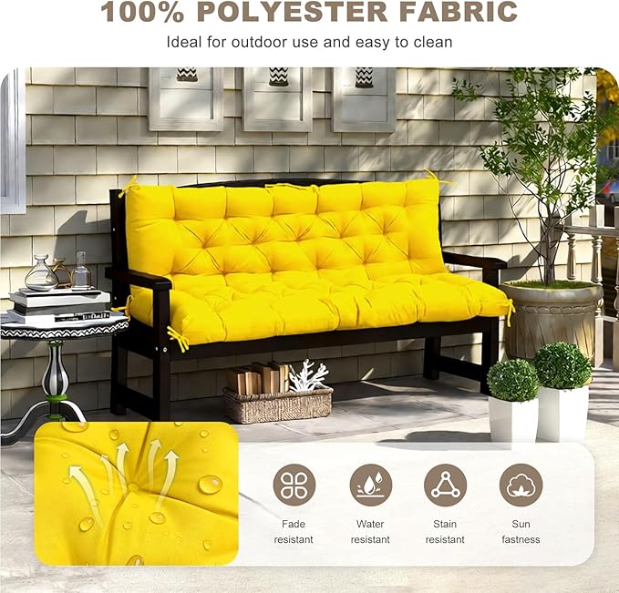 Porch Swing Cushion with Backrest,Waterproof Bench Cushion for Outdoor Furniture,2-3 Seater Replacement Thickened Swing Cushion with Ties,Patio,Outdoor,Backyard and Garden (Yellow,40x40)