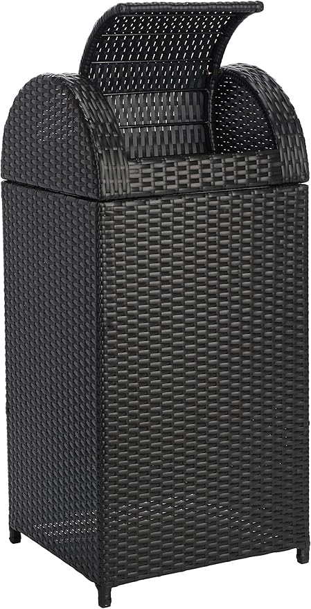 Safavieh Outdoor Collection Serapis Black Wicker Trash Bin