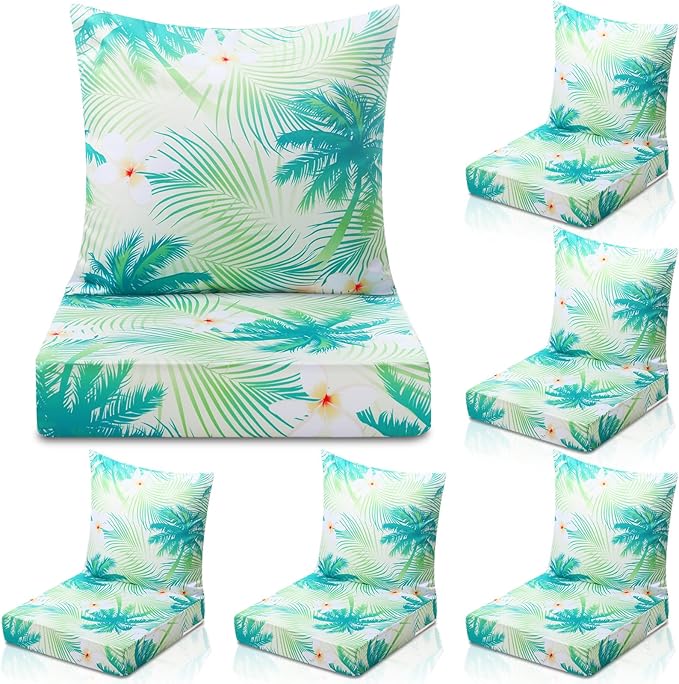 Hoteam 6 Set Outdoor Chair Patio Cushions Deep Seat Waterproof Chair Cushions 20 x 20 Inch for Patio Furniture Set Replacement Removable Seat and Back (20 x 20 Inch,Palm)