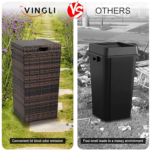 VINGLI 27 Gallon Outdoor Trash Can, Outdoor Dustbin with Convenient Lid for Patio, Garden, Yard, Outdoor Kitchen (Browan with Gradient)