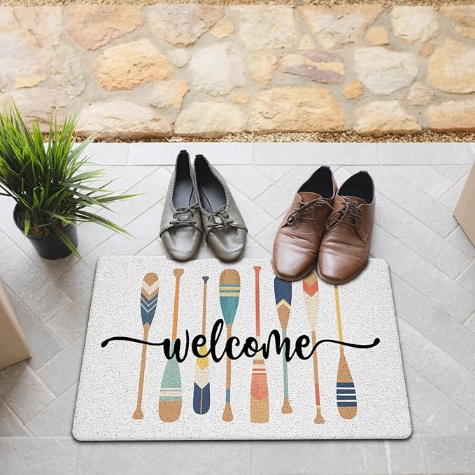 JINYO Lake Door Mat, Lake House Welcome Mats, Hello Boat Paddle Outdoor Indoor Door Mats for Porch Entrance Entryway, Welcome Lake, 17x30 Inch