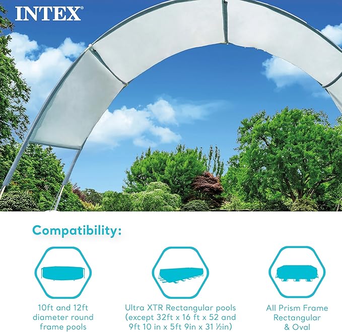 Intex 28054E Protective UPF 50 Plus Easy to Install Waterproof Canopy Cover for 9 Foot or Smaller Rectangular Swimming Pools, Grey