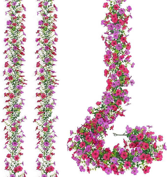 2 Pack Artificial Flowers Garland Ivy,Spring Summer Decor UV Resistant Fake Daisy Vines Floral Vine Silk Hanging Flower for Valentines Day Home Garden Wedding Photo Booth Backdrop Decor